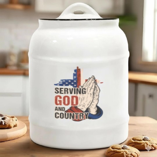 Serving God And Country US Flag Cross Patriotic Ch Ceramic Cookie Jars