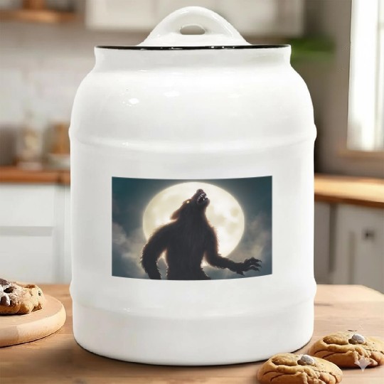 Werewolf standing in front of the moon Ceramic Cookie Jars