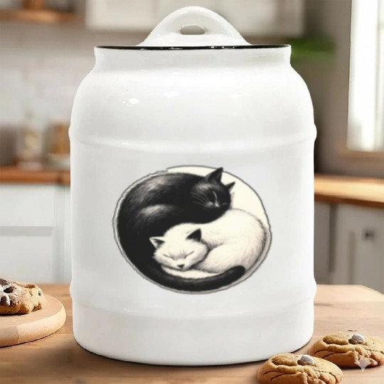Yin and yang cats sleeping Ceramic Cookie Jars