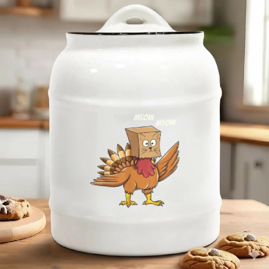 Thanksgiving Turkey Cat Meow Funny Men Women Ceramic Cookie Jars