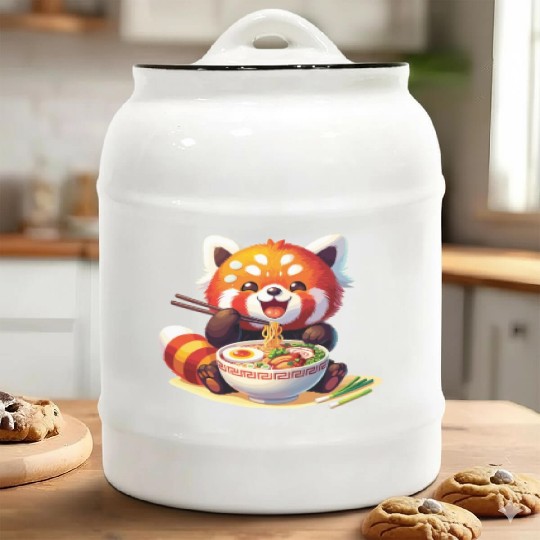 Cute Red Panda Eats Ramen Noodles Red Panda Ceramic Cookie Jars
