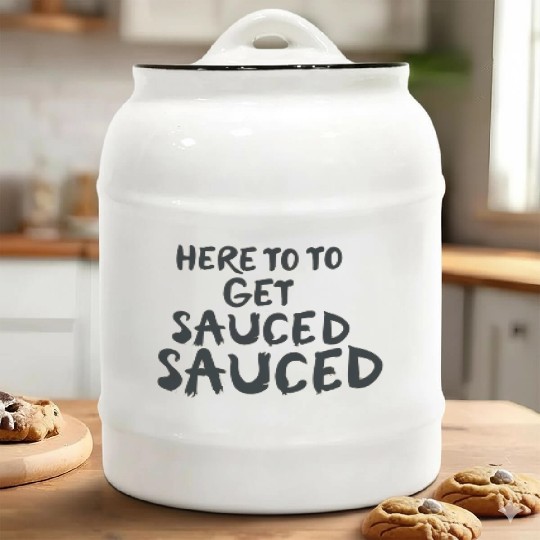 Here To Get Sauced Funny Cranberry Sauce Thanksgiv Ceramic Cookie Jars