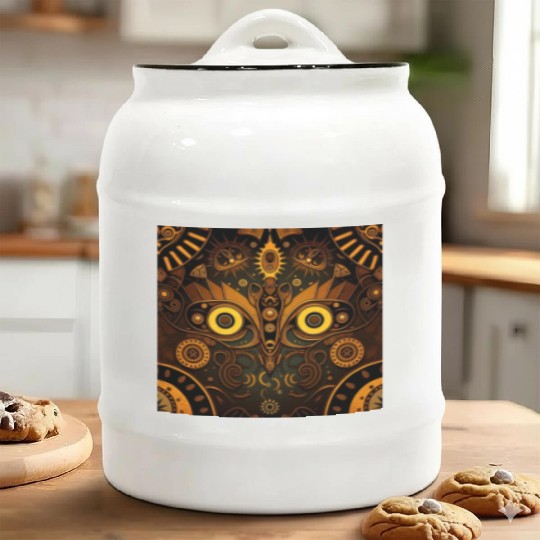New Age 1920s Abstract Steampunk Design Ceramic Cookie Jars