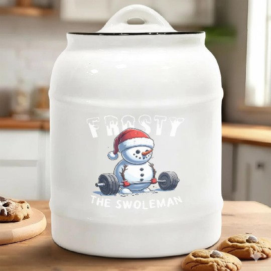 Frosty the Swoleman Christmas Funny Snowman Gym Ceramic Cookie Jars