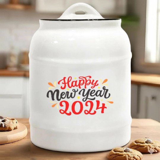 Happy New Year 2024 Ceramic Cookie Jars