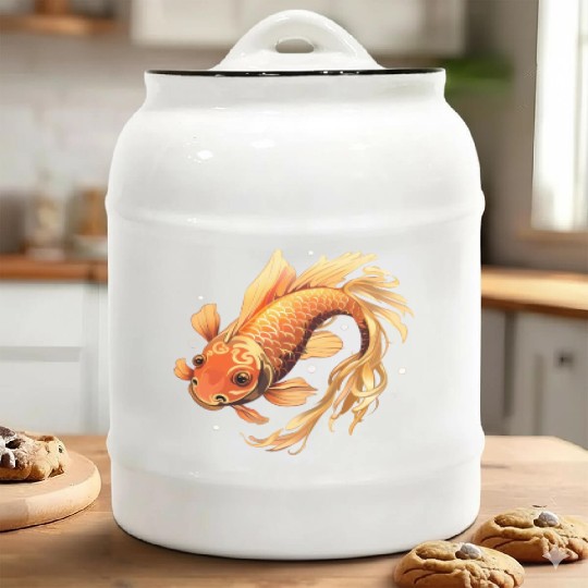Koi Fish Japanese Carp Pond Ceramic Cookie Jars