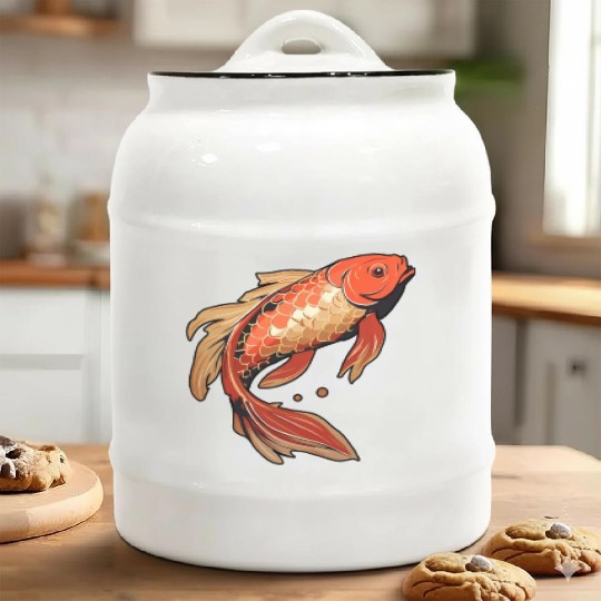 Koi Fish Japanese Carp Pond Ceramic Cookie Jars