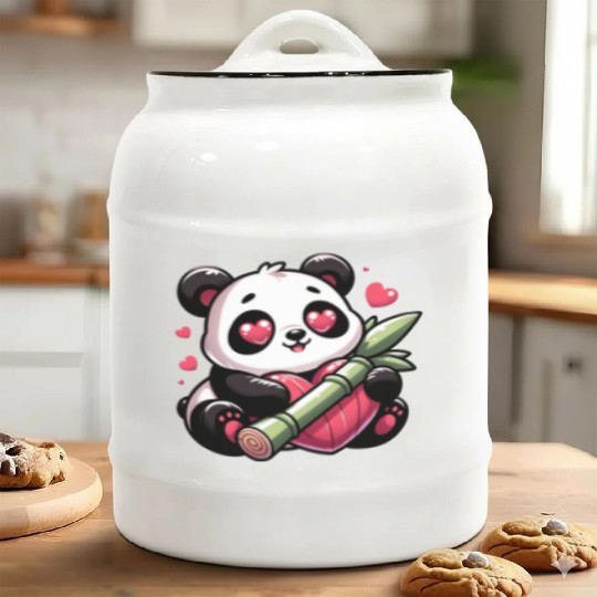 Panda Heart Eye Patches Valentine's Day Bamboo Ceramic Cookie Jars