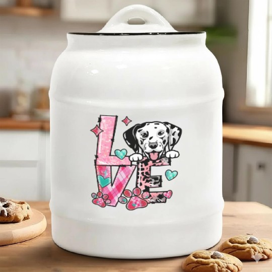 Dalmation Dog I Love My Dog Valentines Day Ceramic Cookie Jars