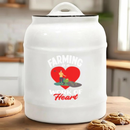 Farming Is A Work Of Heart Funny Farmer Gift Ceramic Cookie Jars