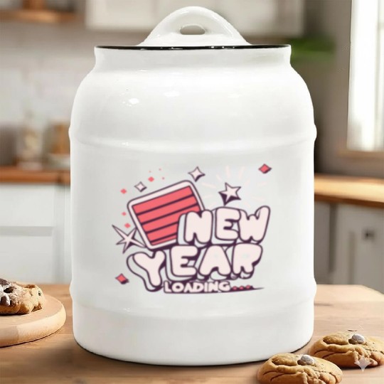 NYE New Year Loading Cheers To Festive New Year's Ceramic Cookie Jars