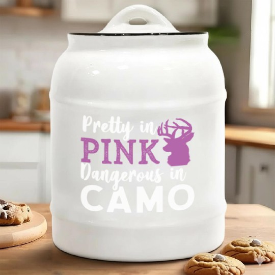 Pretty in Pink Dangerous in Camo Hunter Girl Ceramic Cookie Jars