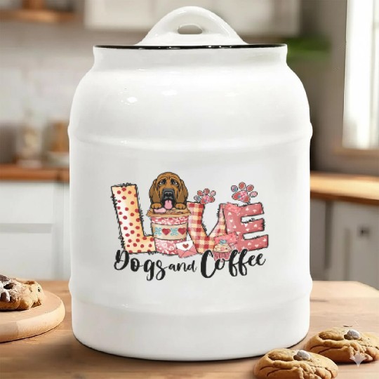 Bloodhound Dog Coffee Lover Dog Mom Valentines Day Ceramic Cookie Jars
