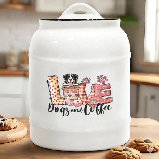 Bernese Dog Coffee Lover Valentines Day Ceramic Cookie Jars