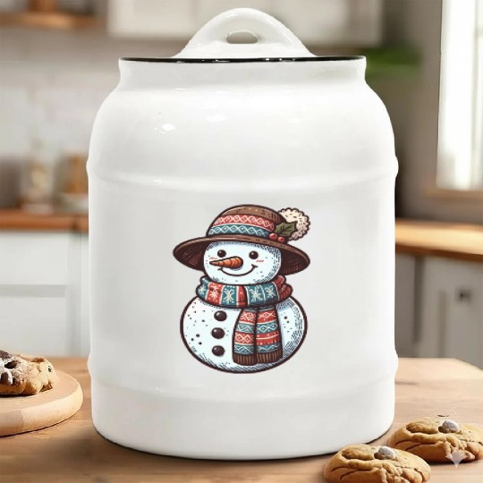 Winter Wonderland: Charming Snowman Illustration Ceramic Cookie Jars