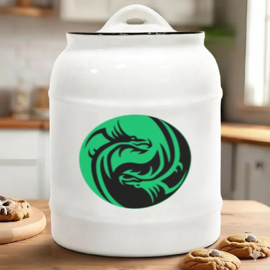tow Dragonball in circle green and black Ceramic Cookie Jars