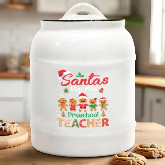 Santa s Favorite Preschool Teacher Cookie Xmas Hat Ceramic Cookie Jars