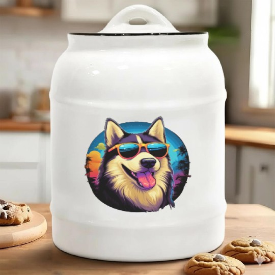 Retro Wave Husky Dog Ceramic Cookie Jars