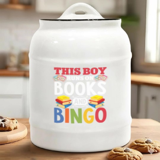 This Boy Runs On Books And Bingo Ceramic Cookie Jars