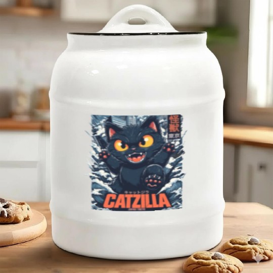 Kaiju Catzilla in Japan Tokyo Ceramic Cookie Jars