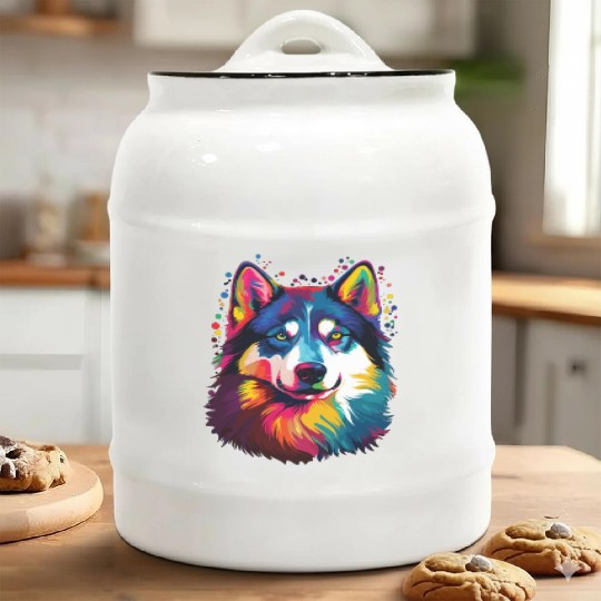 Watercolor Colorful Siberian Husky Ceramic Cookie Jars