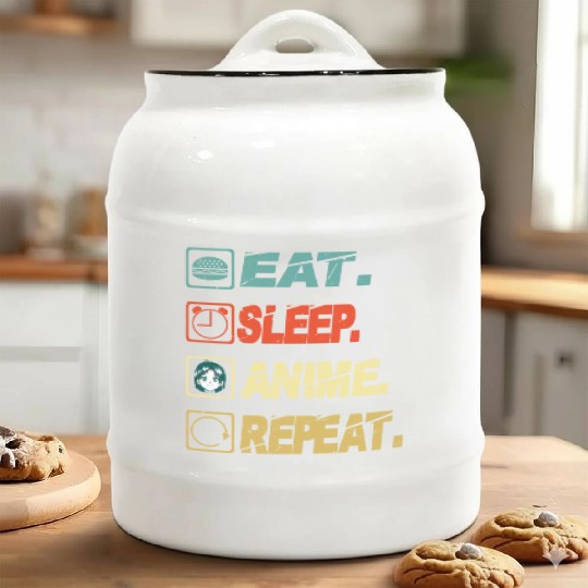 Eat Sleep Anime Repeat Ramen Kawaii Japanese Manga Ceramic Cookie Jars