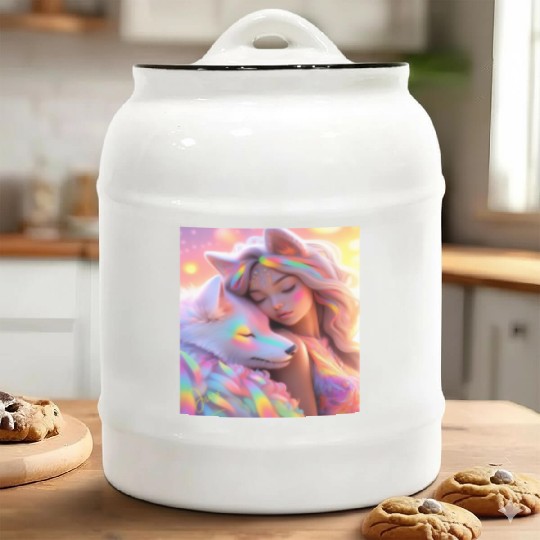 Rainbow Friends - White Wolf and Girl Ceramic Cookie Jars