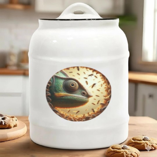 Chameleon head surrounded by bees Ceramic Cookie Jars