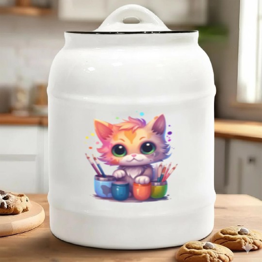 cute painting cat Ceramic Cookie Jars