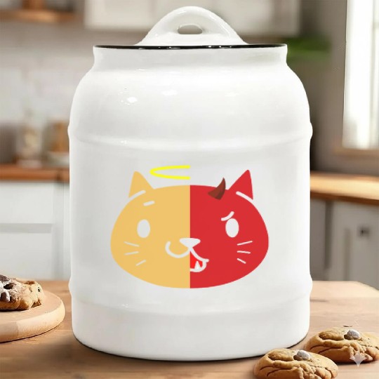 Two Face Cat Angel And Devil Ceramic Cookie Jars