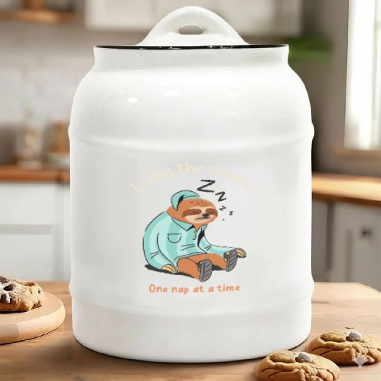 Living the dream one nap at a time, sleepy sloth Ceramic Cookie Jars