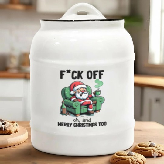Funny Christmas F*ck Off Merry Christmas Ceramic Cookie Jars