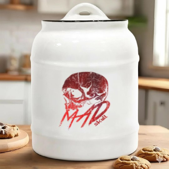 Red Skull with Lightning Graffiti Ceramic Cookie Jars