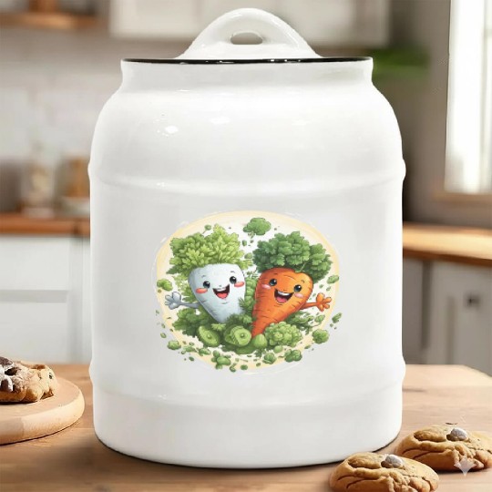 Cute kawaii carrot and a broccoli Ceramic Cookie Jars