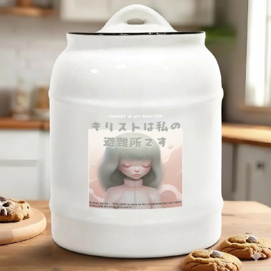 Christian Manga with Kanjis - Christ is My Shelter Ceramic Cookie Jars