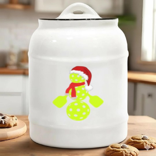 Funny pickleball snowman merry Christmas Ceramic Cookie Jars