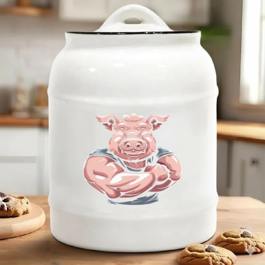Workout Gym Pig Ceramic Cookie Jars