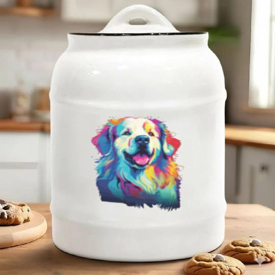Watercolor Colorful Great Pyrenees Ceramic Cookie Jars