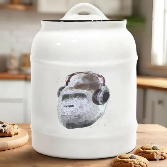 Gorilla with headphones low poly pop art Ceramic Cookie Jars