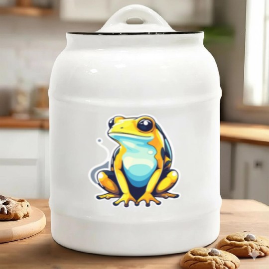 Golden Poison Frog Illustration Ceramic Cookie Jars