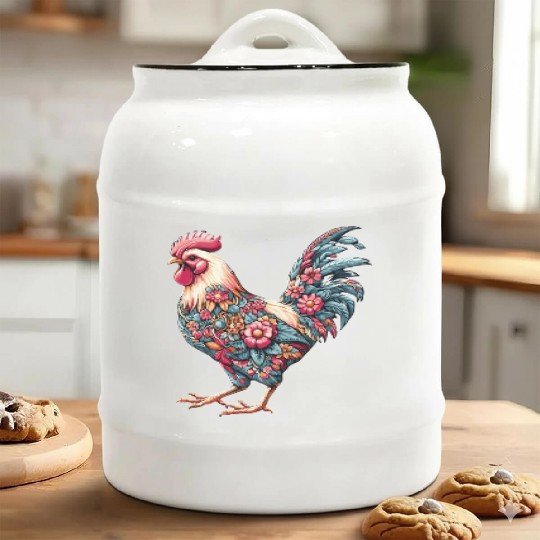 Charming Floral Chicken - Love Chickens Farm Life Ceramic Cookie Jars