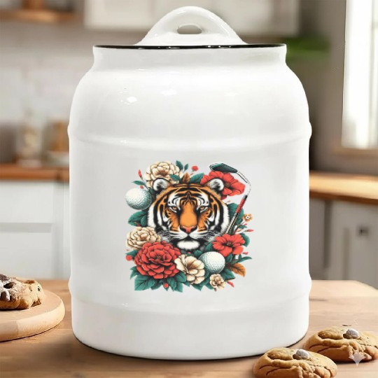 Floral Tiger Golf - Stylish Ceramic Cookie Jars with Floral