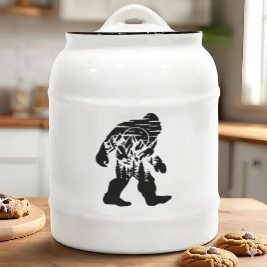 Mountain Wolf Howling Silhouette Ceramic Cookie Jars