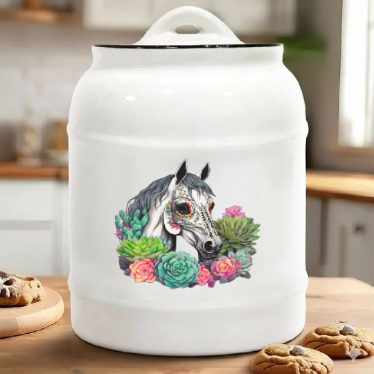 Horse Succulent Sugar Skull Ceramic Cookie Jars