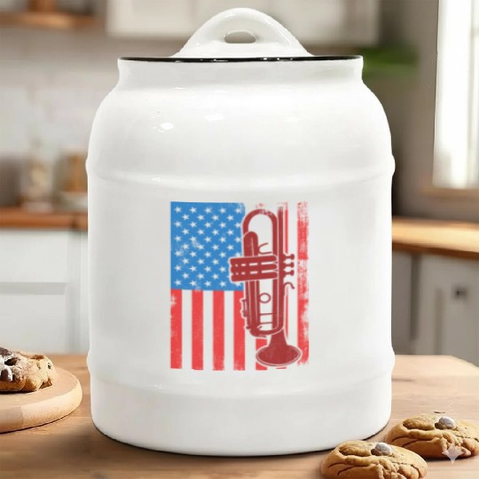 US Patriotic Trumpet Player Ceramic Cookie Jars