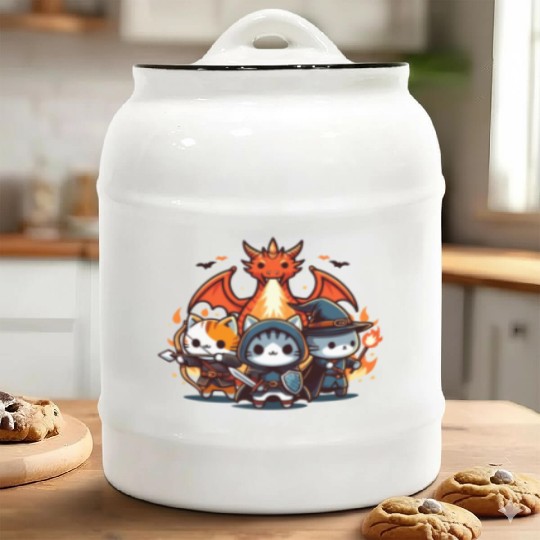 Cute Kawaii Cat RPG Fantasy Board Game Dragon Ceramic Cookie Jars