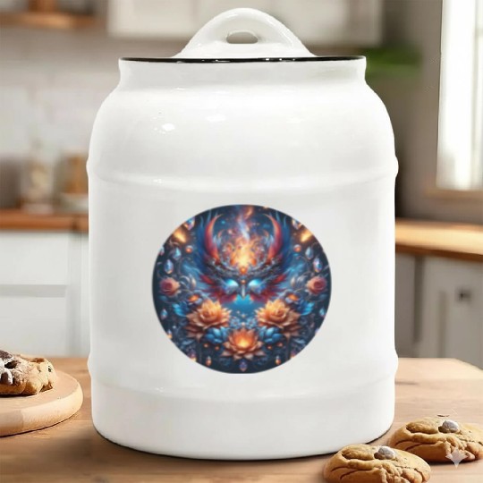 Phoenix Rebirth in Cosmic Bloom Ceramic Cookie Jars