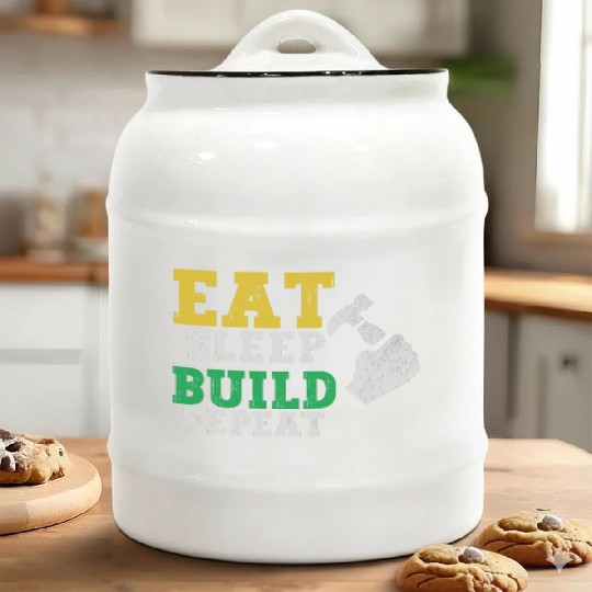Eat Sleep Build Repeat Builder Fathers Day Gift Ceramic Cookie Jars