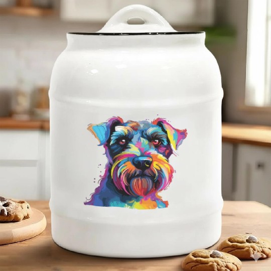 Watercolor Colorful Miniature Schnauzer Ceramic Cookie Jars