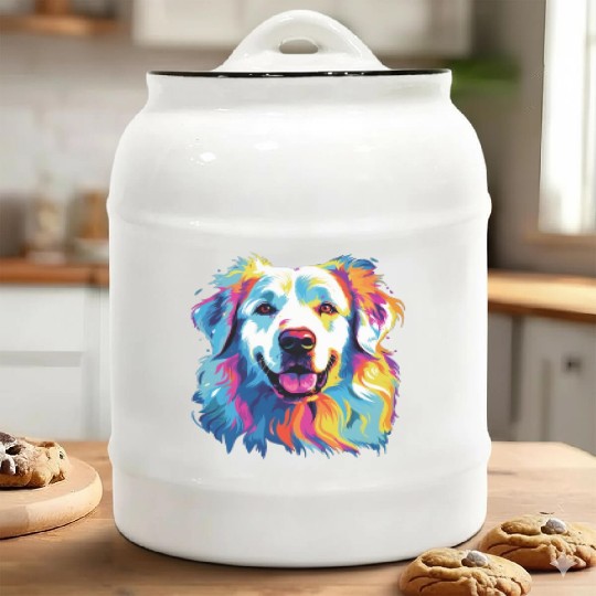 Watercolor Colorful Great Pyrenees Ceramic Cookie Jars